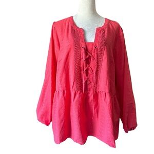 Lane Bryant Vibrant Pink Lace-Up Blouse